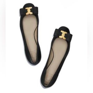 Tory Burch Black Leather Flats with Metal Detail